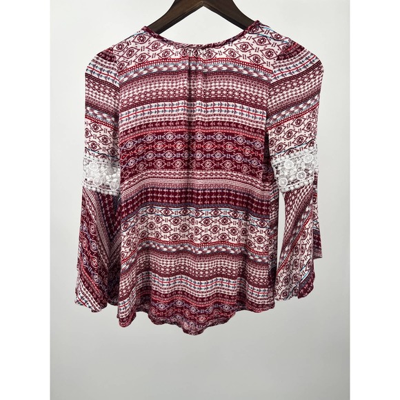 IZ Buyer Boho Peasant Blouse Flowy Girls Size L/14 Bell Sleeve Red White - Picture 2 of 5
